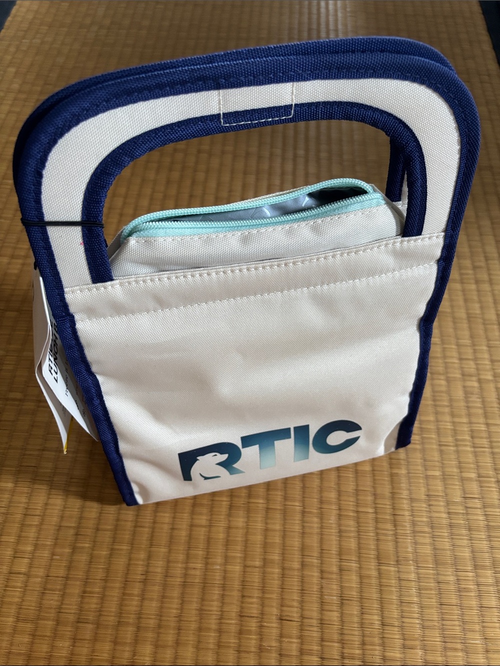 RTIC Cream & Navy Ice Insulated Lunch Tote with Light Blue Zipper